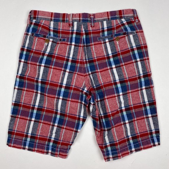 J.CREW Rivington Linen Blend Shorts Mens 31 Red Check Plaid Chino Bermuda J Crew - Picture 2 of 9